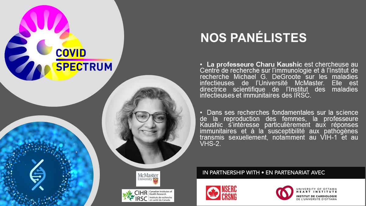 CovidSpectrum's tweet photo. 🗓 Notre prochain panel de discussion aura lieu lundi 6 juillet à midi HNE 

"Les effets de la COVID-19 sur la Recherche"

Informations &amp; Inscription⬇️
https://t.co/ficgfcRC9Q 

@HeartInstitute @uOttawa @McMasterU @Univ_Paris @NSERC_CRSNG @CIHR_IRSC

💫Découvrez nos panélistes⬇️ https://t.co/fheX98QQAP
