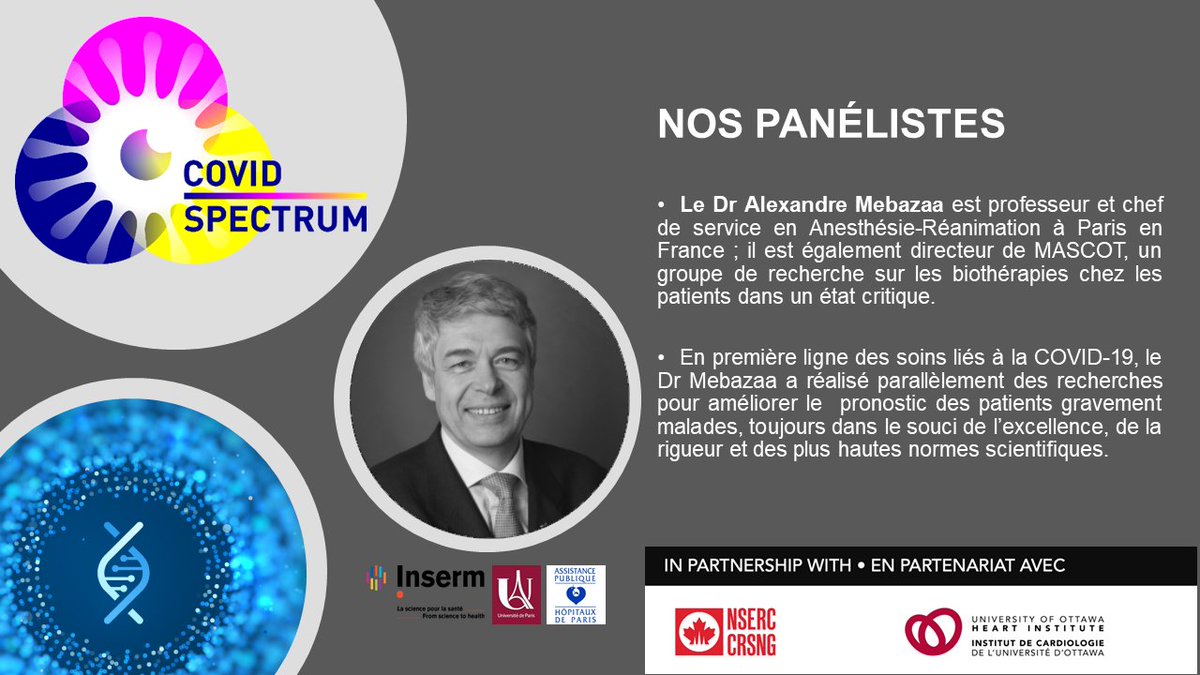 CovidSpectrum's tweet photo. 🗓 Notre prochain panel de discussion aura lieu lundi 6 juillet à midi HNE 

"Les effets de la COVID-19 sur la Recherche"

Informations &amp; Inscription⬇️
https://t.co/ficgfcRC9Q 

@HeartInstitute @uOttawa @McMasterU @Univ_Paris @NSERC_CRSNG @CIHR_IRSC

💫Découvrez nos panélistes⬇️ https://t.co/fheX98QQAP