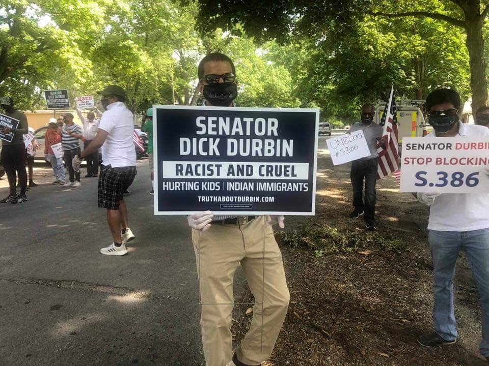 immivoice's tweet photo. On the streets of #Springfield &amp; all over the land of #Lincoln, yard signs like these will be popping up, to educate people that @SenatorDurbin is nothing but a racist &amp; a bigot. https://t.co/7M2PIZ4frr
