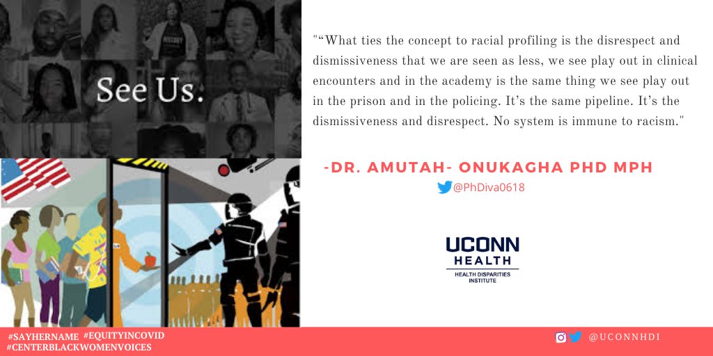 10/ “What ties to concept to racial profiling is the disrespect & dismissiveness that we see as less than, we see play out in clinical encounter & in the academy is the same thing we see play out in the prison & in the policing.... No system is immune to racism"  @phDiva0618