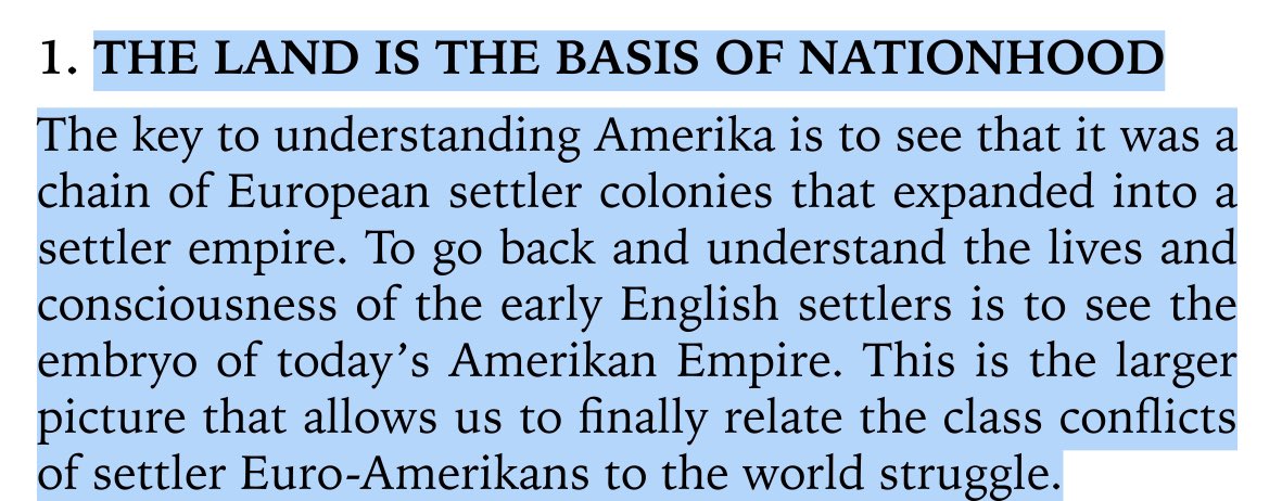 “The key to understanding Amerika is to see that it was a chain of European settler colonies that expanded into a settler empire. To go back and understand the lives and consciousness of the early English settlers is to see the embryo of today’s Amerikan Empire.“