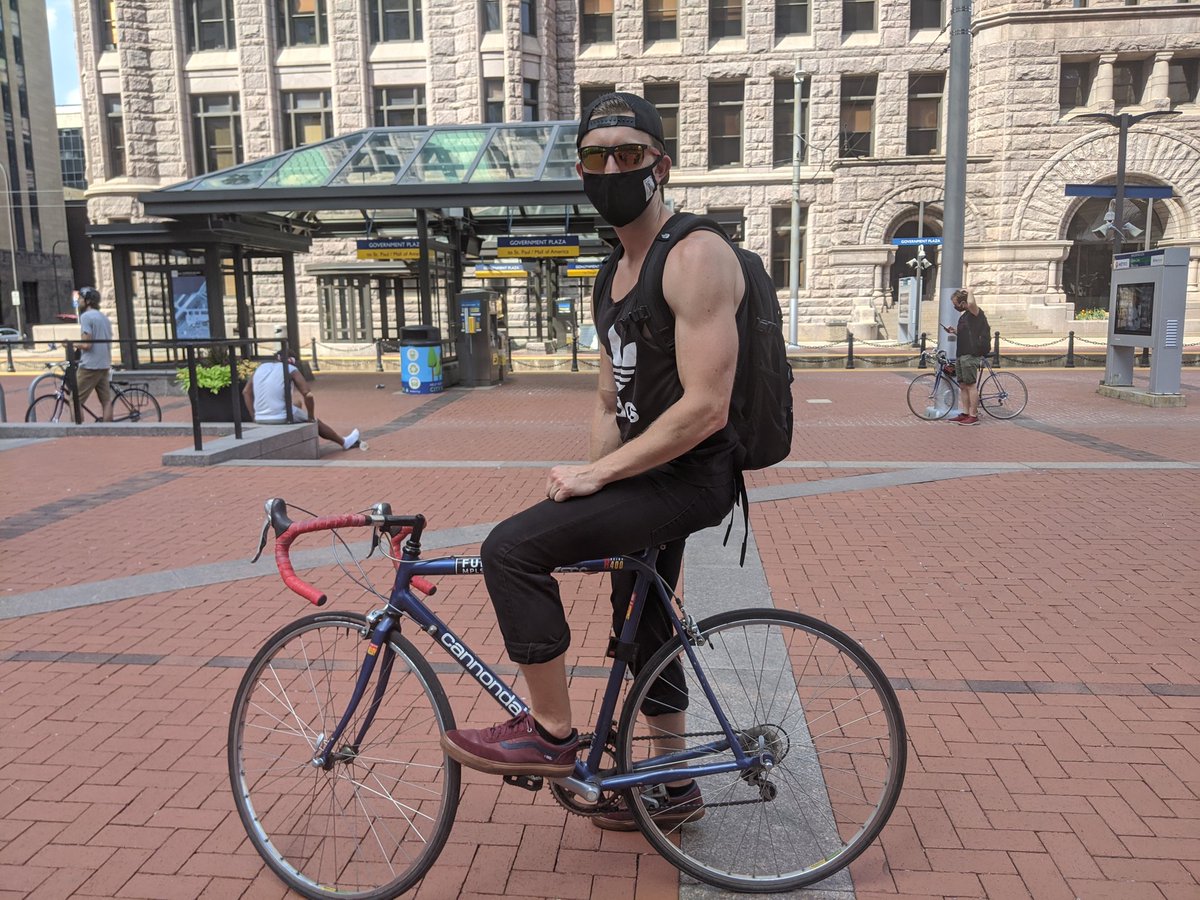 _ChaoXiong's tweet photo. "I identify myself as a white person who as a long way to go... cleaning up the mess white people need to clean up," said Lukas Skrove, who biked from Golden Valley to join #Roll4 https://t.co/pggu5VY0Ur