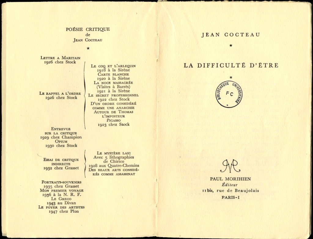 _Cérémonial espagnol du phénix_ (1961), _Requiem_ (1962).Las dos obras más significativas de este período de posguerra son _La Difficulté d'être_ (1947) y _Le Journal d'un inconnu_ (1952).