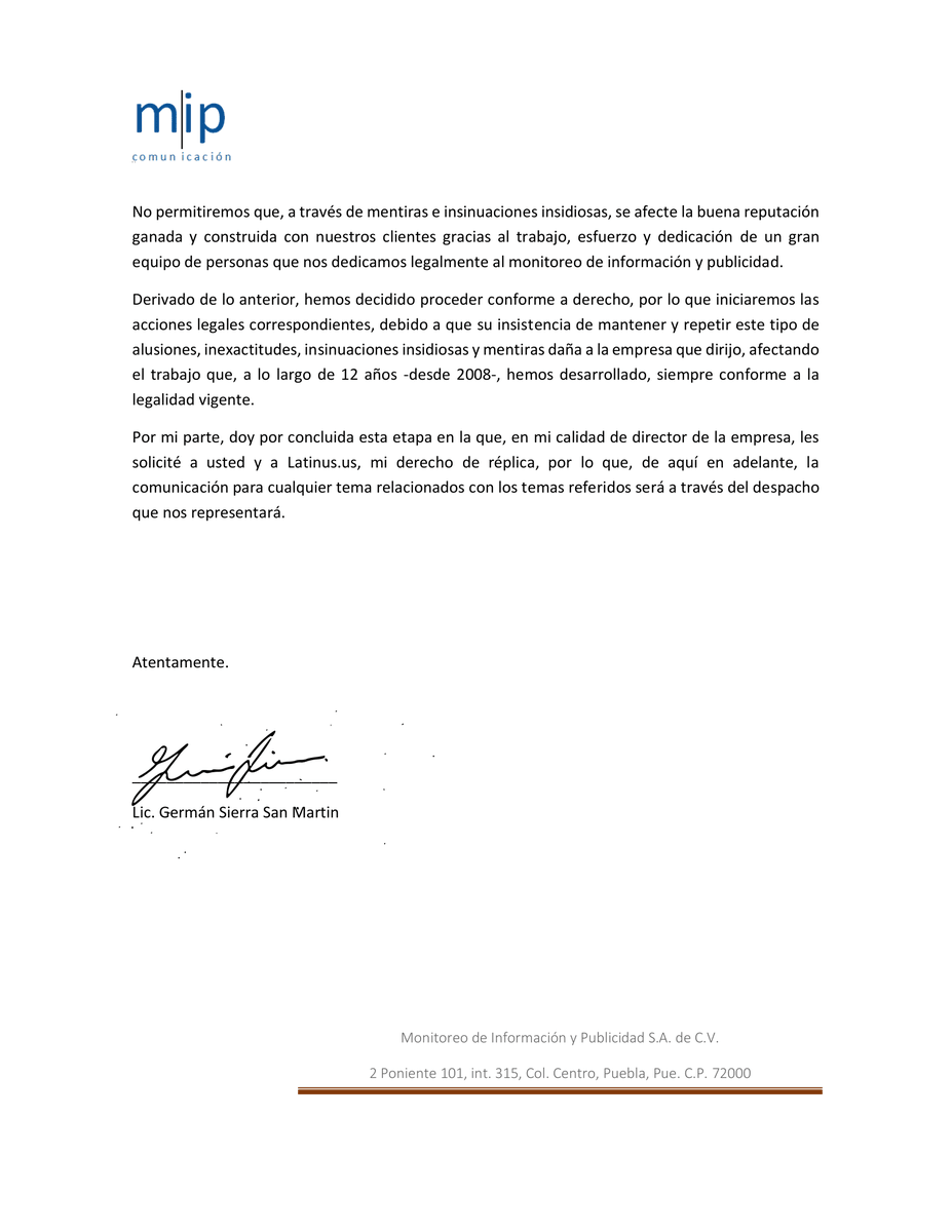 MediaPuebla's tweet photo. Lamentablemente no nos fue respetado el ejercicio de nuestro derecho de réplica como lo garantiza la Constitución, los Tratados Internacionales, y los principios éticos más básicos de integridad y honestidad periodística. https://t.co/u349DrD0bu