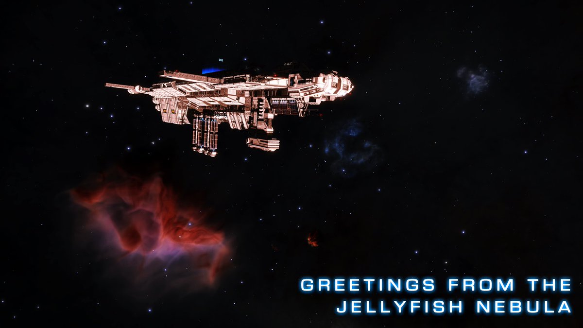 DLNV_LeosVision's tweet photo. We’ve arrived at WP05 of our journey, the Jellyfish Nebula. @DogsOfLore and expedition CMDRs, reply with your pics from today’s journey! https://t.co/m0zriPgl5P