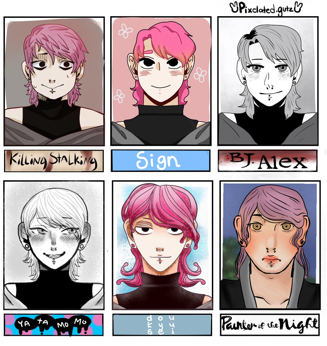 pixelated_gutz's tweet photo. I Decided to draw myself in different styles of Mangas/manhwas I like! 
#killingstalking #sign #signbl #bjalex #yatamomo #haradamangaka #doukyuusei #doukyusei #classmates #painterofthenight #psychologicalhorror #bl #boyslove #yaoi #manga #manhwa https://t.co/RXqgHLhhKS