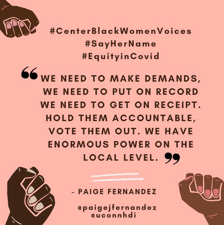  @PaigeJFernandez reminds us that we need to hold our legislators and public figures accountable in order to achieve systematic change for racial equality.  #PowerInNumbers  #Democracy  #SayHerName