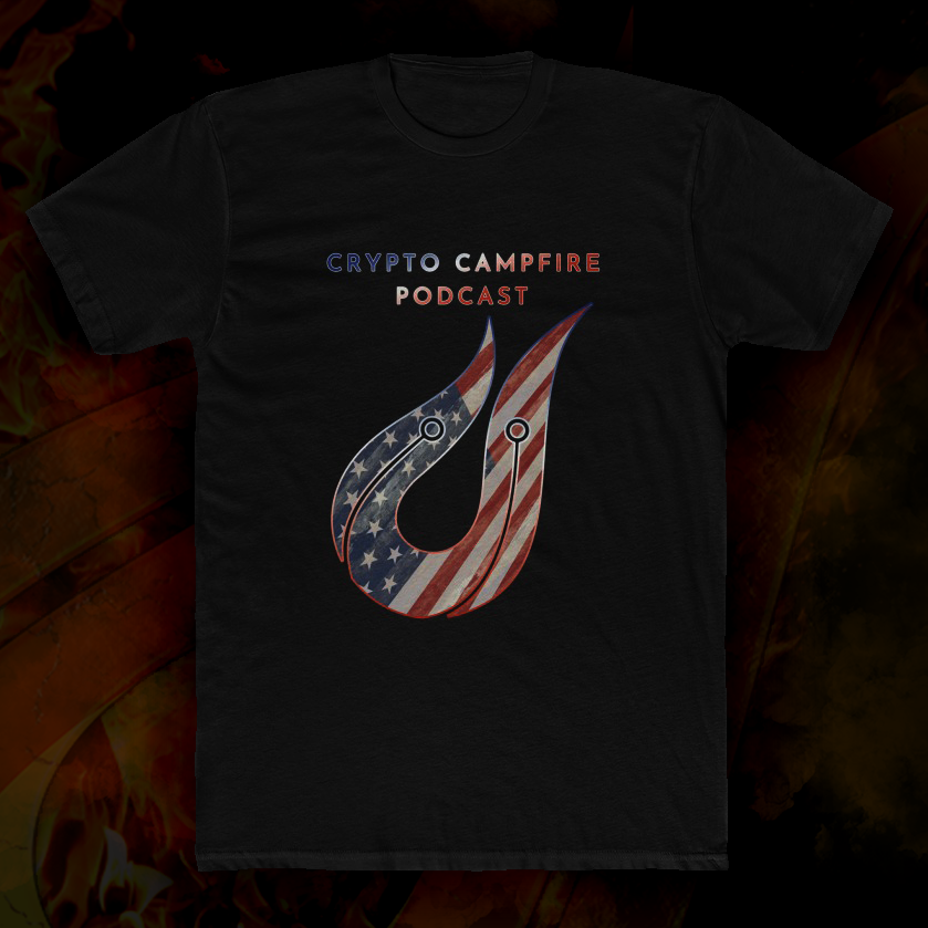 cryptocampfire's tweet photo. Available Now 🇺🇸
#CryptoCampfire Red White &amp; Blue limited edition tee!

Designed by none other than @Benza333 🔥🔥

Production limited to July 2020. 
Stay positive, love everyone, and tell the world about #crypto!

https://t.co/hJxDgKc9Bp https://t.co/B5MaycEAew