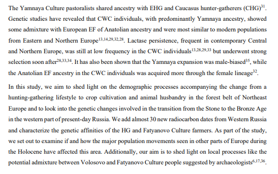 Yamnaya people were a mix of EHG & CHG. Corded Ware people (ruling from Tatarstan to Belgium) were mostly Yamnaya in ancestry, but had some EEF ancestry, mostly female.