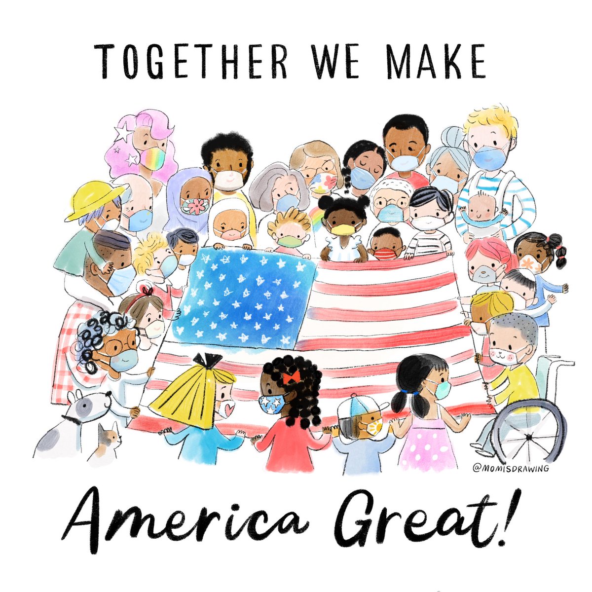 I love you 🇺🇸! You are in every one of us. Let’s work together to keep America we love safe. Stay home when you can, be kind to one another and wear your mask!💙❤️🤍 #kidlitformasks #makeamericakindagain #makeamericasafeagain #immigrantsmakeamericagreat #momisdrawing