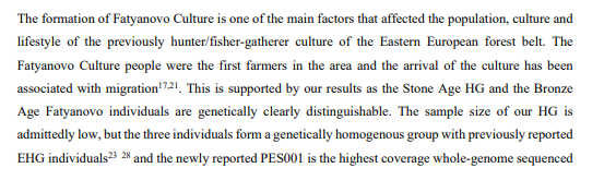 Fatyanovo people introduced farming to their region. They arrived in the region at a similar time that the Corded Ware people arrived in the Baltic & southern Fennoscandia. The prior hunter-gatherers didn't mix with Fatyanovo-Balanovo people.
