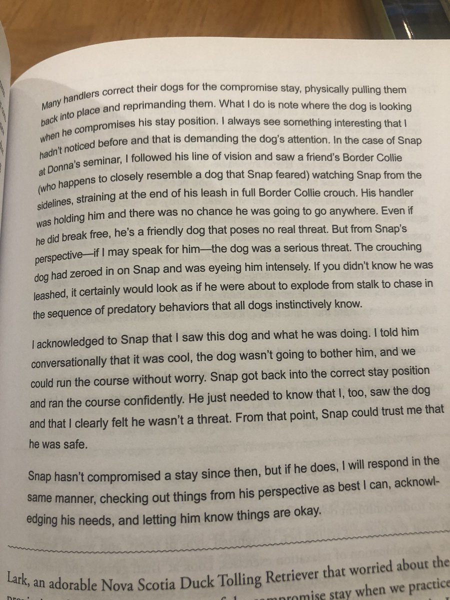 One theme of the book is that if your dog is upset about something, that means it’s your job to:-observe your dog-pay more attention to the thing upsetting your dog-make it your job to make the sure your dog will be okay https://twitter.com/diviacaroline/status/1236712797460807681?s=21