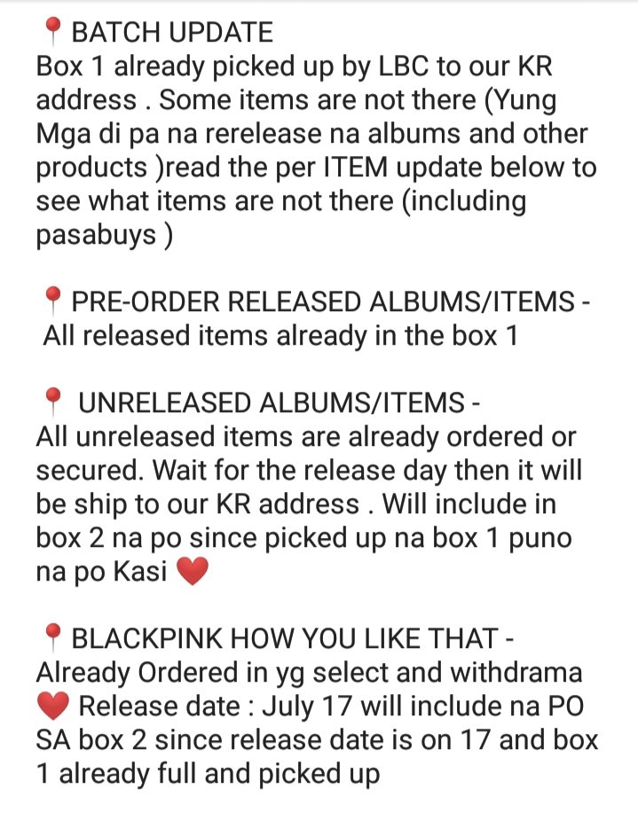 popshop_ph's tweet photo. Good Day Chingus ❤️ Here's the #PSPH_UD💞
📍BATCH UPDATE
Box 1 already picked up by LBC to our KR address . Some items are not there (Yung Mga di pa na rerelease na albums and other products )read the per ITEM update below to see what items are not there (including pasabuys ) https://t.co/8fSrLzSjA3