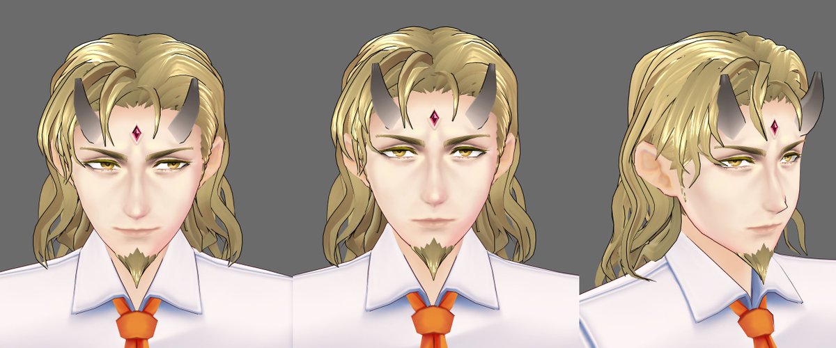 あとVRoidでそろそろ男性モデルも作りたいなと思って、さ~てどこまで彫りを作れるかなというテストをしたんですよ。一番彫りの深いオリキャラさんで。
輪郭微調整後にテクスチャでごりごり頑張ってみたんですけどね、やっぱ正面以外は根本的にどうしようもないよねってなりました