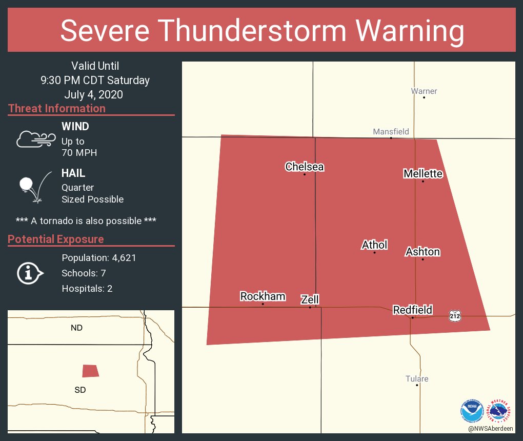 Severe Thunderstorm Warning including Redfield SD, Mellette SD