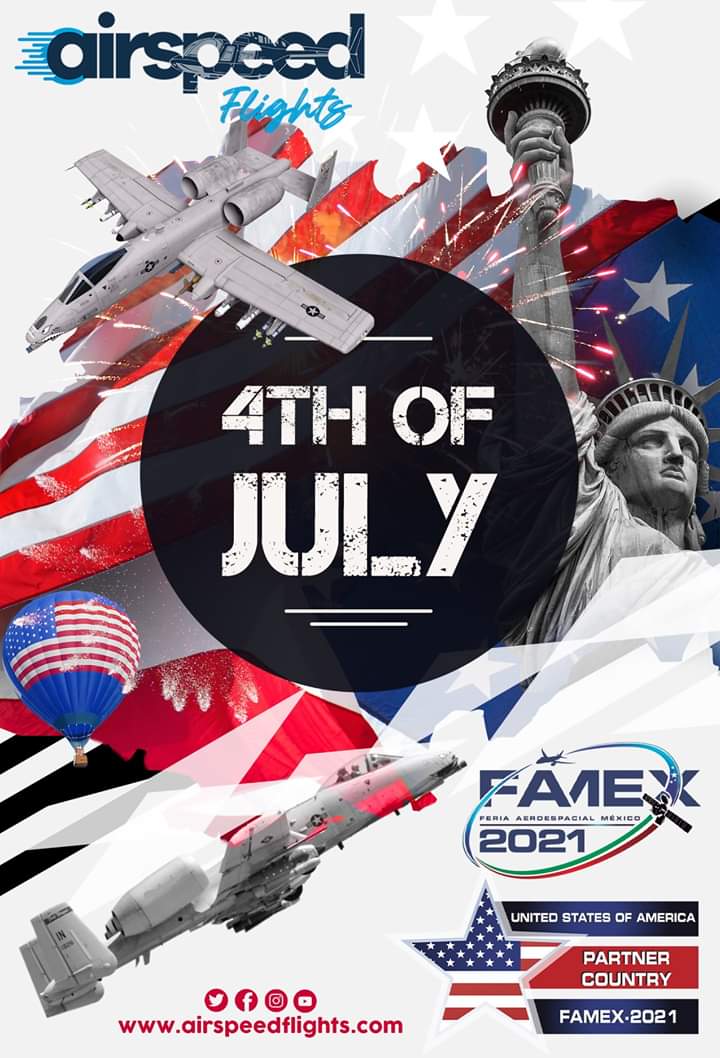 AirspeedFlights's tweet photo. Happy 4th of July to the United States of America.
Partner Country of @FAMEXTweet 2021.
@USAmbMex
@usairforce @DonaldTrump
#FAMEX2021 #AirspeedMX #USEmbassymex #ChristopherLandau #4thofJuly https://t.co/uqSVgFmp7Z