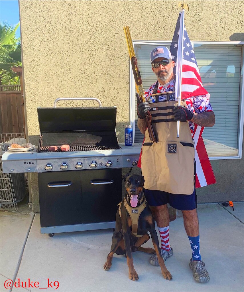 dukethek9's tweet photo. You ask, how does Duke and Sgt. Ed celebrate the 4th of July? We BBQ and freedom hard thatโs how! Why you say? Because itโs the America way thatโs why!! ๐ฎ๐ปโโ๏ธ๐บ๐บ๐ธ #theamericanway #freedom #freedomhard #usa #flytheflag #merica #bbqlife #meatsweats #k9duke #dukek9 #dukethemoviestar https://t.co/vw8QO1XPpV