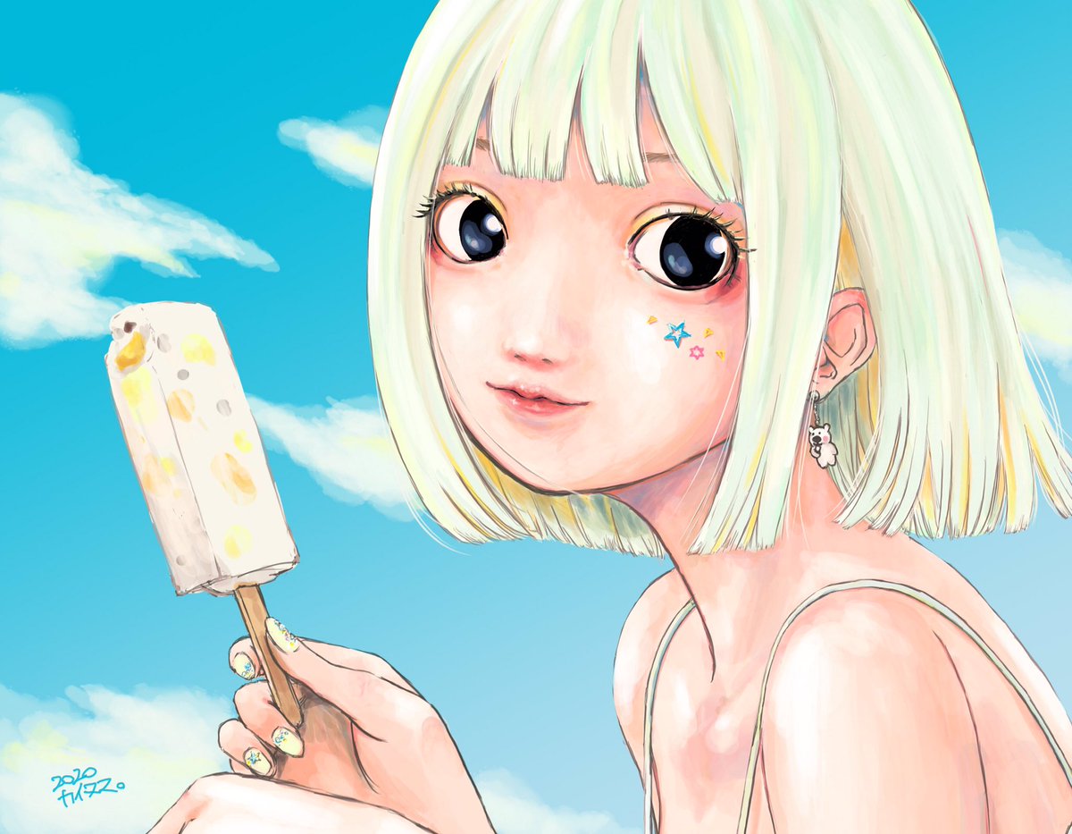 アイス食べる 前に描いたやつのリメイク カイヌマ 8月展示会のイラスト