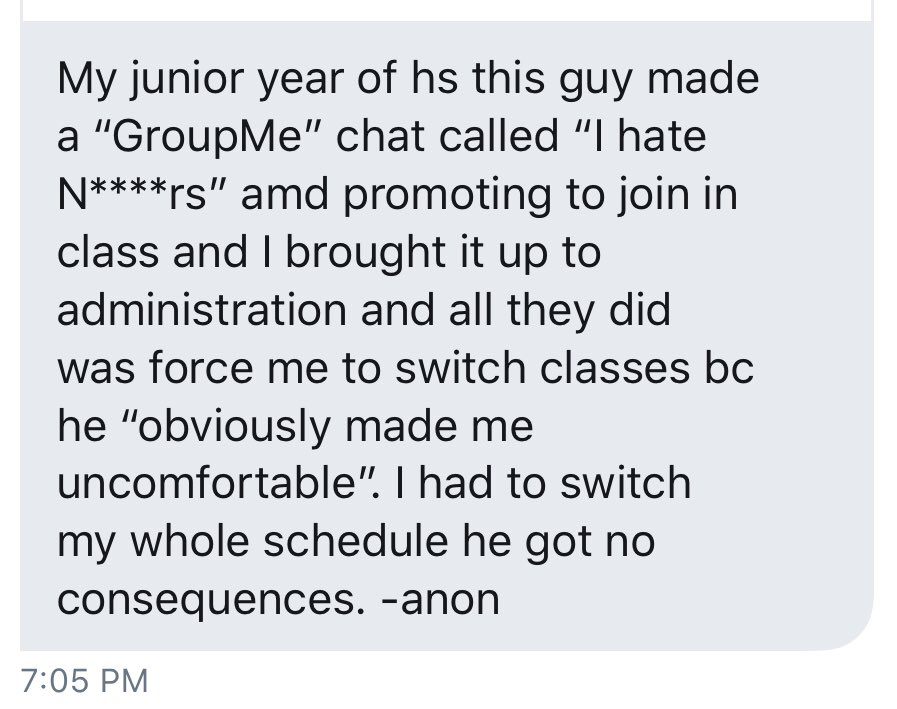 adderallxangel's tweet photo. A former norco high student. How does switching them from the class make a difference?! He’s still on campus openly spreading hate! Norco Highs idea of solving problems does nothing. https://t.co/7tPjG651pI