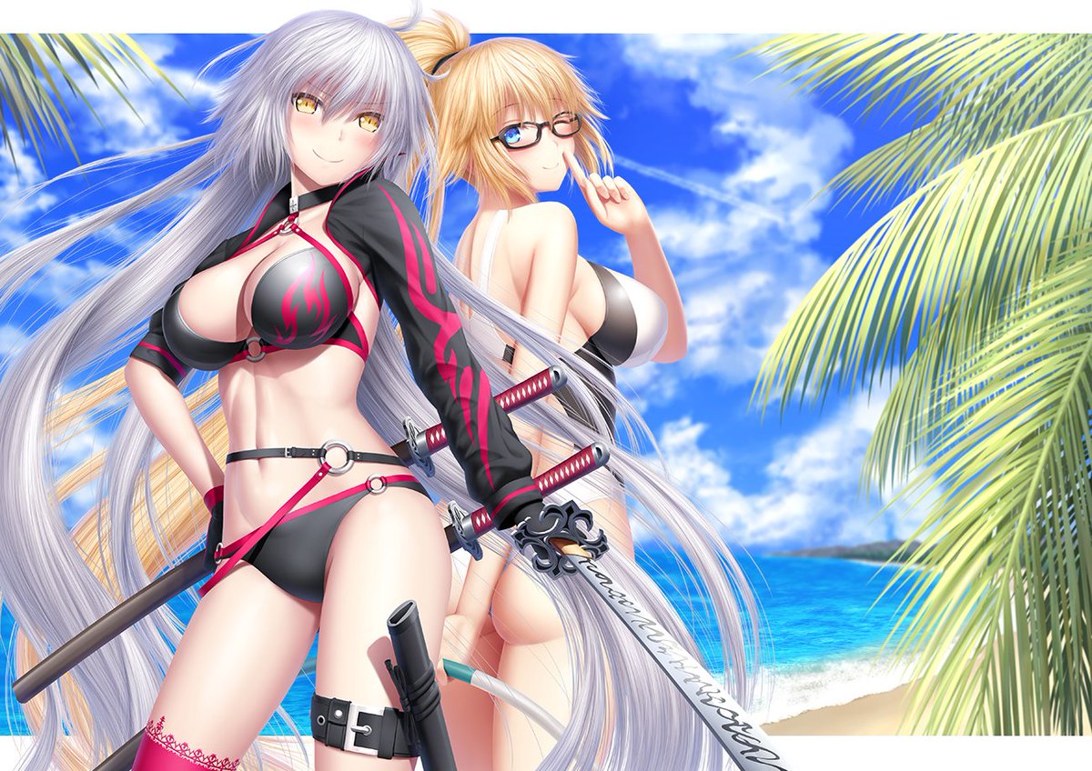 アルトリア・ペンドラゴン ,ヒロインXX 「謎のヒロインXXと邪ンヌ…と(姉)
 #ビキニの日 #FGO 」|真紗弥 光一（まさやこういち）@1月からのお仕事募集中のイラスト