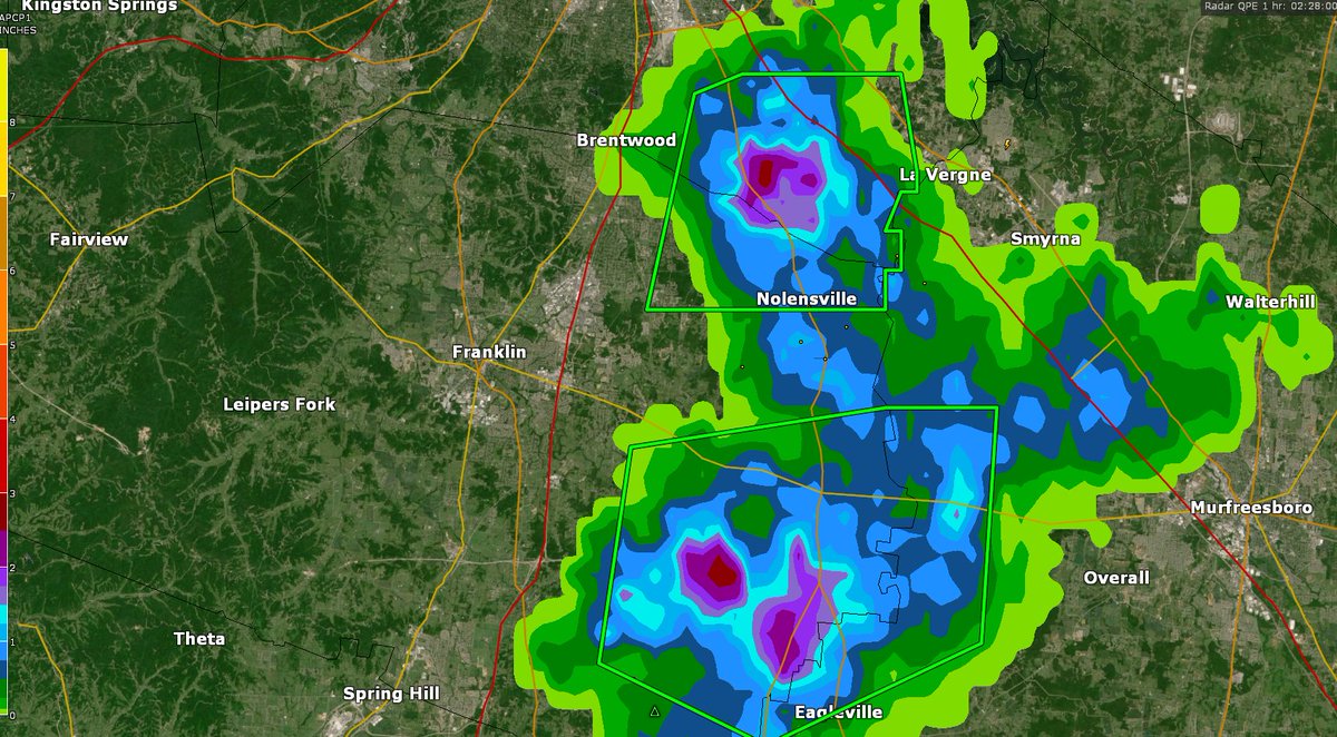 Two Flash Flood Warnings, here in purple is where the heaviest rain has been.