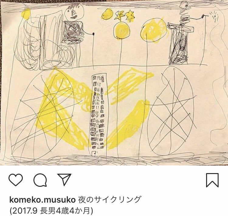 長男3歳の時のパリピ風サンタと
4歳の時の夜のサイクリングの絵が
なんかすごい好きなんよね… 
