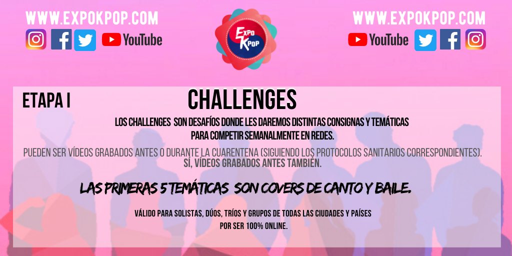 ExpoKpop's tweet photo. ✨EXPO K-POP 2020 ETAPA I✨
¡Hola! ¿Cómo están?
Como queremos que la gran mayoría de fanáticos del K-pop puedan participar y formar parte de la primera edición de esta EXPO... 
¡Vamos a realizar Challenges Temáticos semanales para covers de baile y canto (...) https://t.co/Wu73pLtOgT