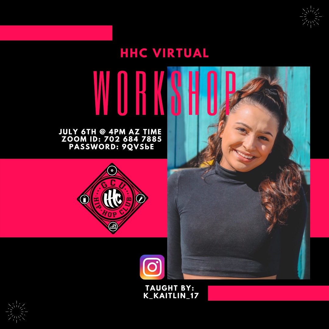 GCUHipHopClub's tweet photo. We have another fun virtual workshop over zoom coming up. Mark your calendars!! #gcu #hhc #hiphop #culture #zoom #dance https://t.co/P4dWiT30aV