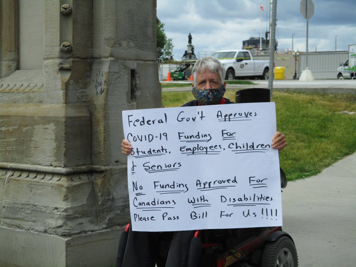 Catherine_Gard's tweet photo. No Federal COVID-19 funding for Canadians with Disabilities. I have sat outside of Parliament Hill for 8 days &amp; will be back out Mon. Jul 6th 10 - 2. We need help now! @JustinTrudeau @PierrePoilievre @AndrewScheer @theJagmeetSingh @ctvottawa @CFRAOttawa @CBCNews https://t.co/w8j8xSmNDS