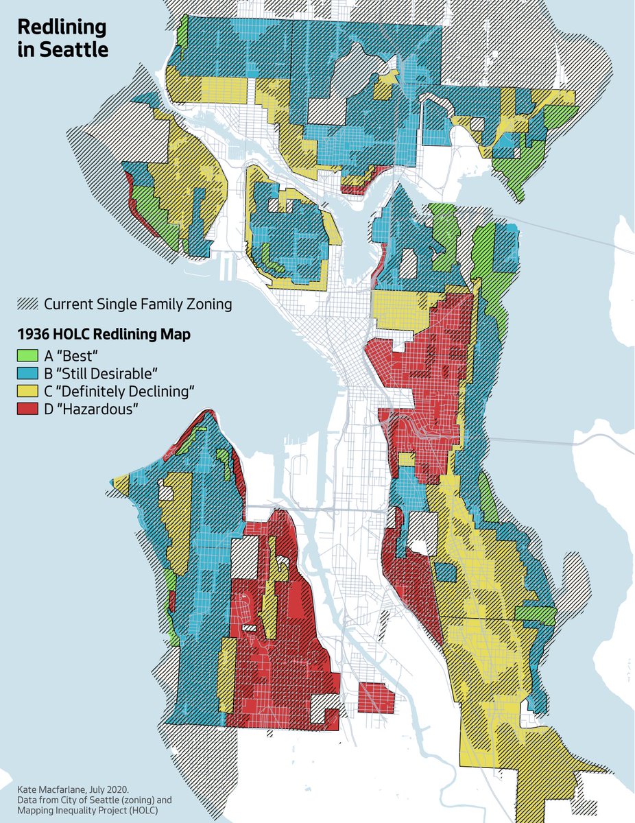 I was curious how Seattle's 1936 redlining map compares with today's zoning. So, I made a map.