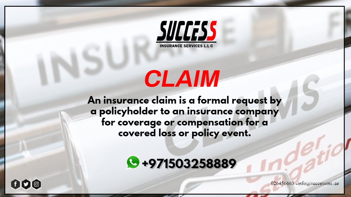 success_ins's tweet photo. Do you know what CLAIM means? Learn more about insurance terms with us. #LearnwithSuccess
#claim #compesation #coverage #loss #policy #nowyouknow #insuranceUAE #insurance #broker #UAE #cars #health #business #malpractice #property #contractors #workmen #cargo #indemnity #success https://t.co/QJWmKsL5pb