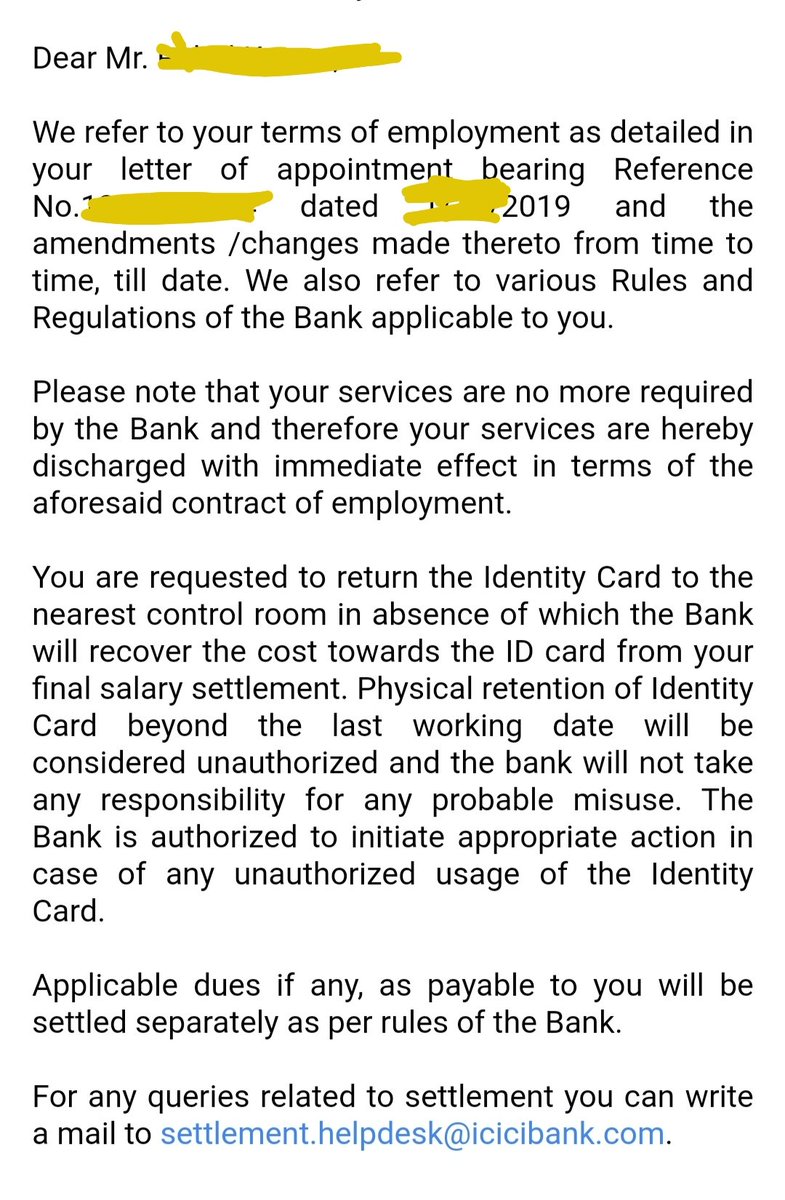 But even after spending so much on student loan & devoting time in training. #ICICIBank don't ensure students for Job. But Terminate them after joining the duties without any proper justification.Read this letter sent to one of student by  @ICICIBank  @ICICIBank_Care