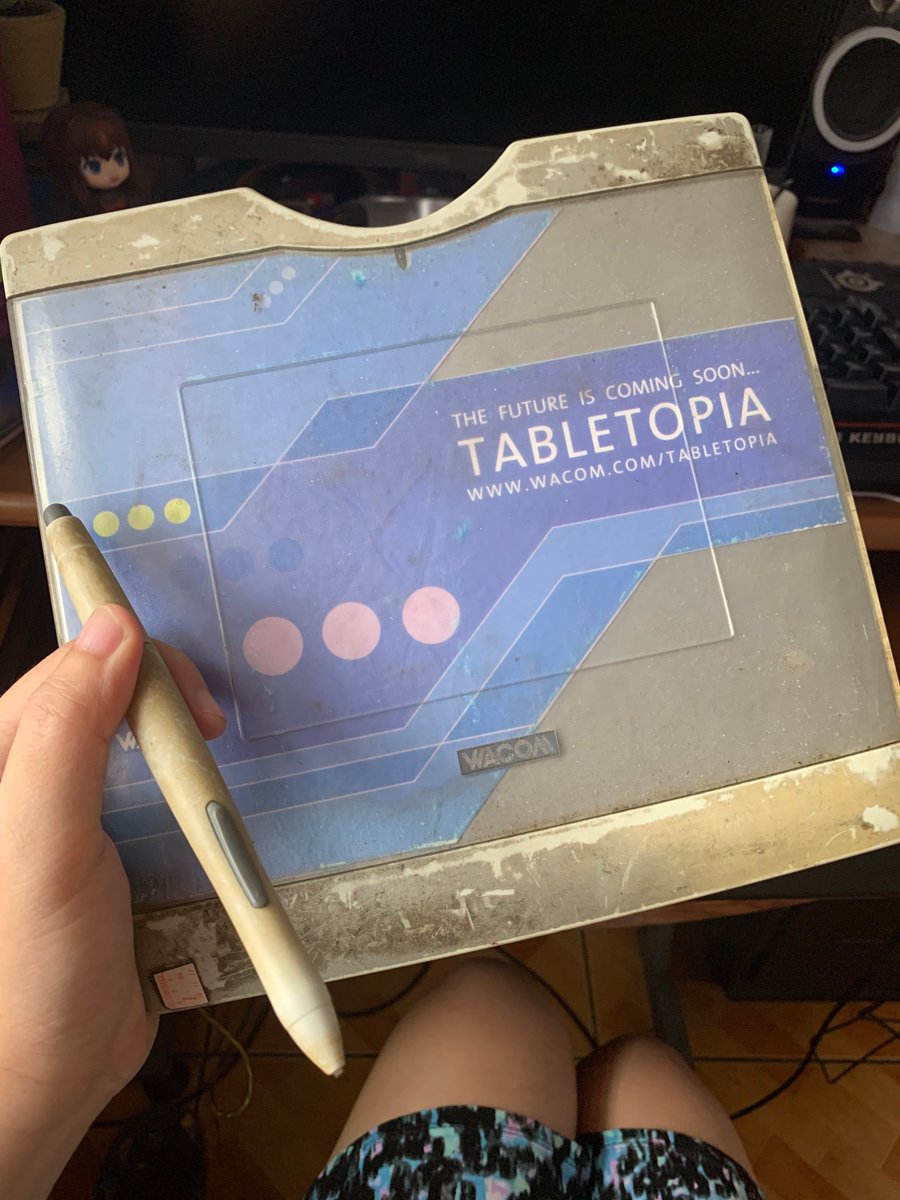 my first tablet (2004-2015): i was didnt actually use this for the first 4 years because i was so insistent in using a mouse for my digital art. this kept breaking because constantly falling down the stairs but i kept salvaging it with masking tape. i also never replaced the nib