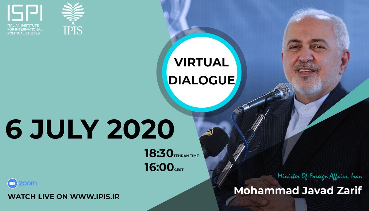 Join the virtual discussion with <a href="/JZarif/">Javad Zarif</a> , Foreign Minister of the Islamic Republic of Iran, on Monday July 6 at 18:30 Tehran time (16:00 CEST), hosted by <a href="/ispionline/">ISPI</a> in cooperation with <a href="/IPIS_Iran/">IPIS</a>.

Watch live: ipis.ir/FMZarif