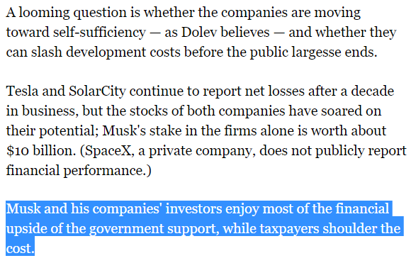 it gets worse. tesla wouldn't exist without scamming the state out of billions in funding, but you would hope they were running a profit, right? as chomsky said, the state invests in tech, takes the risk, but hey, at least the corporations made profits. not elon musk: