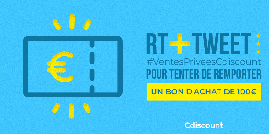 Cdiscount's tweet image. 🎁 #Concours

🔥 Les Ventes Privées sont sur Cdiscount ➡ bit.ly/2yhR1Qa
On met en jeu 3 bons d'achat de 100€ pour fêter ça

Pour participer : 
🔸 RT ce tweet
🔹 Tweet #VentesPriveesCdiscount

⏰ TAS 09/07