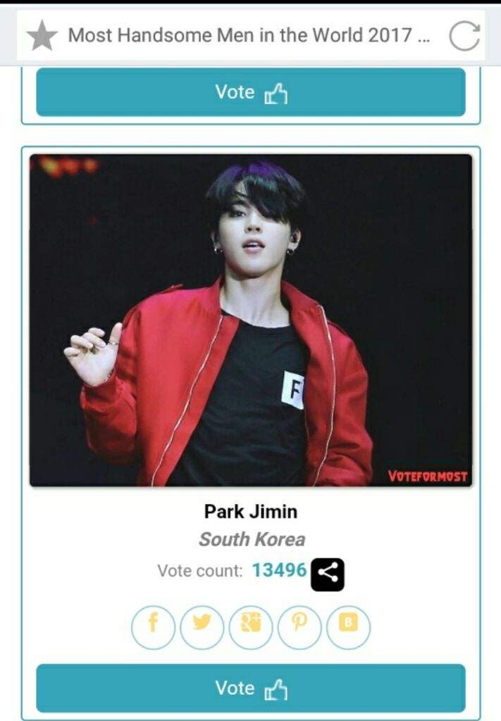 In 2017, Jimin isNominated on Most Handsome Man in the World