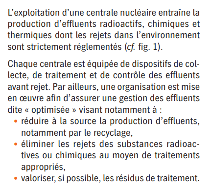 Donc une centrale nucléaire à 3 types de rejets:- Rejets thermiques- Rejets chimiques- Rejets radioactifs (attention, je parle pas ici du combustible ou des déchets hein, je parle des effluents, explication après)On va détailler ça.