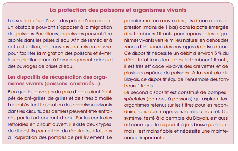 Il y a même des mesures pour relâcher la majeure partie des poissons emportés (filtres, barrages etc…).Encore une fois, c’est analysé, réglementé, contrôlé, et des efforts sont faits pour minimiser. On est TRES LOIN d’une hécatombe. Mais effectivement, des poissons sont aspirés