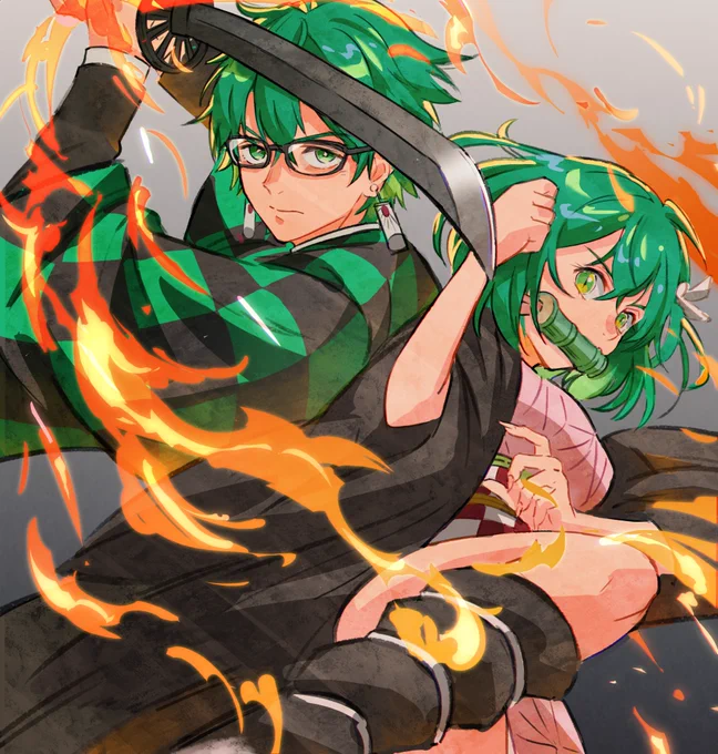 ③りゅーじさんとりゅーこちゃんで炭治郎と禰?豆子
#ひなたの小日向家 
