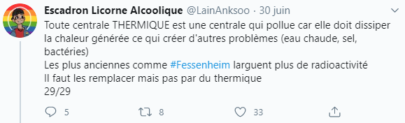 Concernant les quelques chiffres de  @lainAnksoo je veux bien des sources, parce que ça m’intéresse aussi. Pareil pour l’accusation que “fessenheim largue plus de radioactivité”.D’ailleurs je n’ai pas parlé des déchets nucléaires en tant que tel, parce que c’est pas le sujet ici.