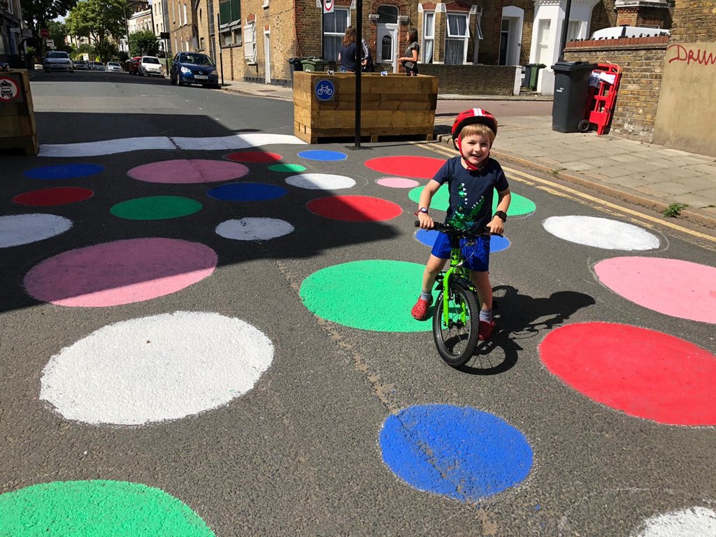 Our local streets are now a ‘low traffic neighbourhood’ and it’s just fantastic. Look at the joy on my boy’s face! More walking and cycling is the future.