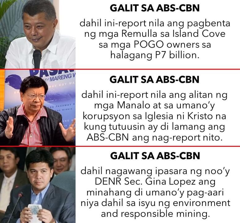 roxsantos's tweet photo. Ayun! Kaya naman pala may personal na galit sila Remulla, Marcoleta &amp; Defensor sa ABSCBN 
#VoteYesToABSCBN #IbalikAngABCBN https://t.co/IQSJFfQDzr
