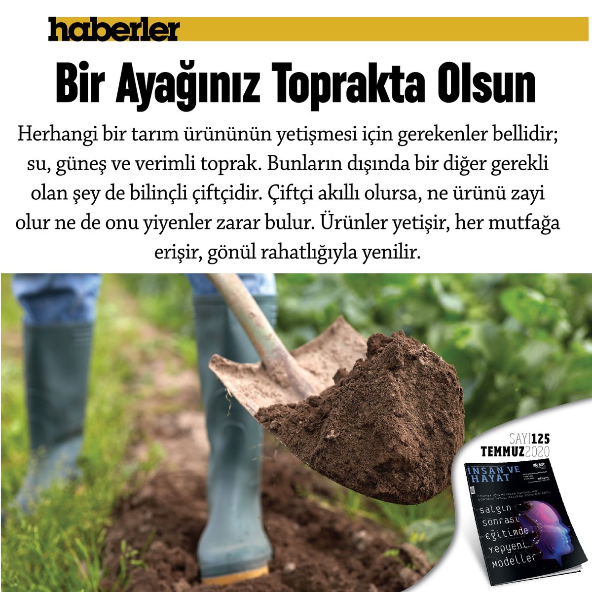 insanvehayat's tweet photo. Bir ayağınız toprakta olsun. Üretin, yetiştirin. Tarımdan kopmayın. Ürününüzü zayi etmeyin. Temmuz sayısında yüzünden okuyabilirsiniz.
#insanvehayat #haberler #tarım https://t.co/UEctNcW98q