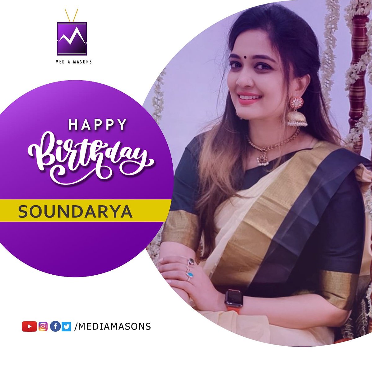 MediaMasons's tweet photo. Media Masons wishes you a Very Very Happy Birthday  @Itsmesoundarya 🎉🎂🎉💕🎶 
.
Makkale comment your wishes below 😉👍😎 
.

#mediamasons
#mm #soundarya #supersinger #supersingerstars  #singers🎤 #birthday #celebritiesbirthday  #yoursshamefully2 #yoursshamefully https://t.co/NveQhUxKRj