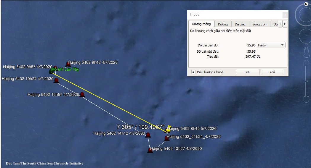 SCS_news's tweet photo. The report is confirmed by AIS data @MarineTraffic. Haijing 5402 approached the Lan Tay platform at speed as high as 15 knots, the closest distance that could be tracked was about 1.52 nm from the platform. cc @ngaphambbc @DRM_Long @AnnQuann https://t.co/WxE4uJiJzk