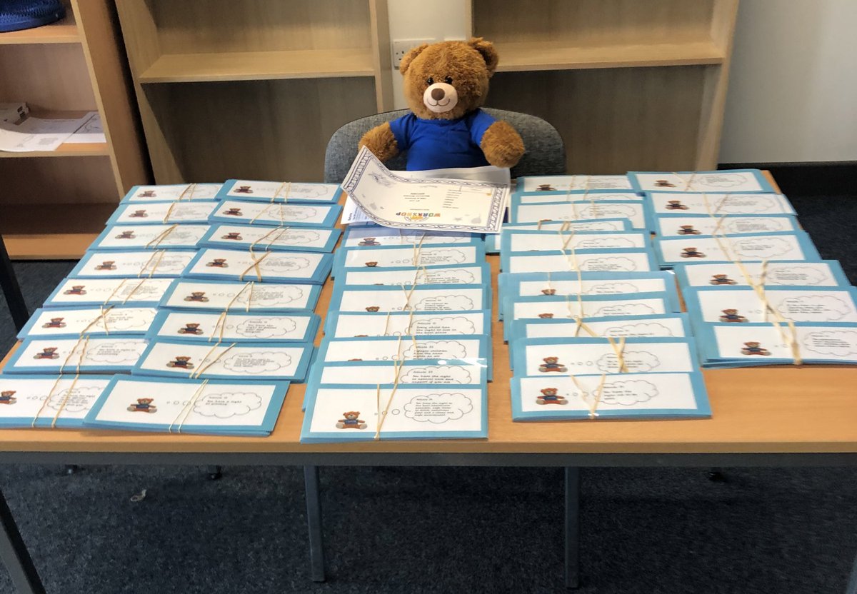 MrsHobbsEYFS's tweet photo. Another milestone on our #rightsrespectingschool journey @FloreatMontague. Our new school mascot ready to be introduced to the children in September and all CRC articles printed and ready for display 🇺🇳🌍 #UNICEF #RRSA  #CRC #childrensrights #edutwitter #weveallgotrights https://t.co/yA2wnhLO29