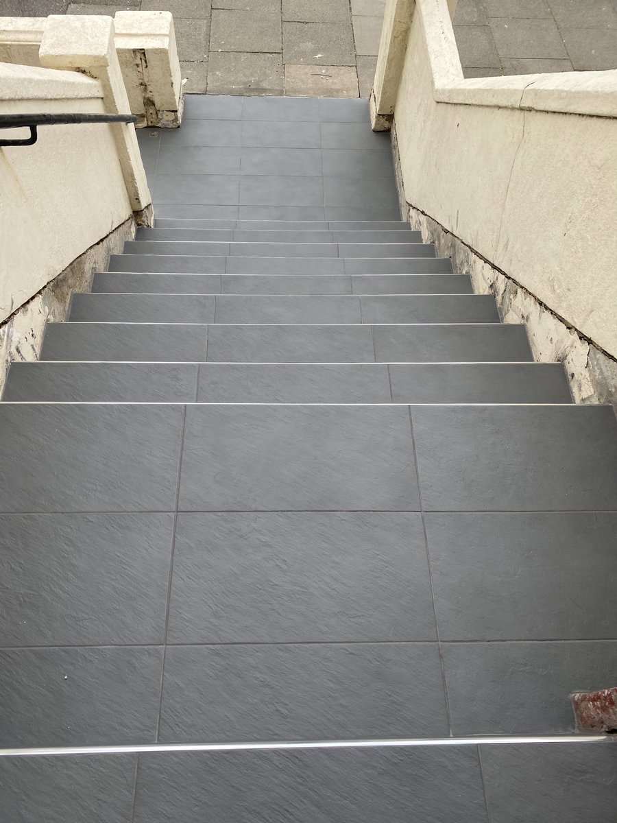 JBTiling's tweet image. Azulev tiles with chrome trims tiled in Hove