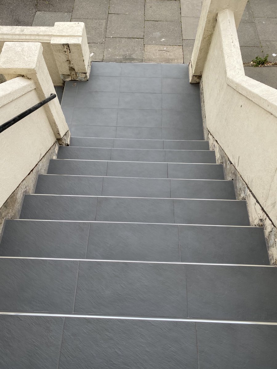 JBTiling's tweet image. Azulev tiles with chrome trims tiled in Hove