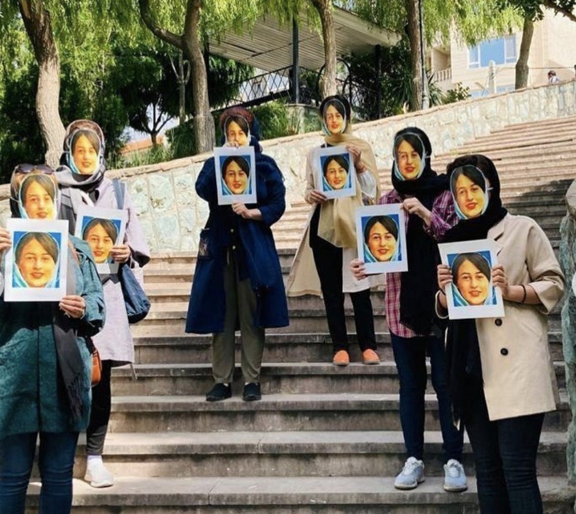 A few weeks ago in Iran a girl by the name of #Romina was beheaded by her father for having eloped with a man to escape her abusive family. Women in Iran are wearing Romina's face as mask to draw attention to honour killings. Support them. #WeAreRomina